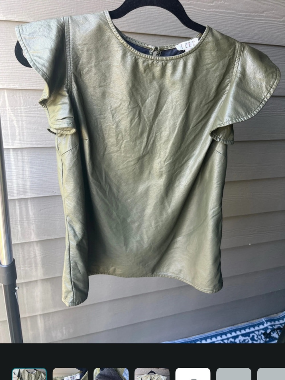Olive Green Faux Leather Flutter Sleeve Blouse